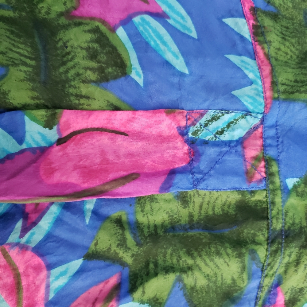 Vintage Silk Blouse Size 1X Button Up Shirt Tropical Blue Pockets Leena Studio - Picture 10 of 12